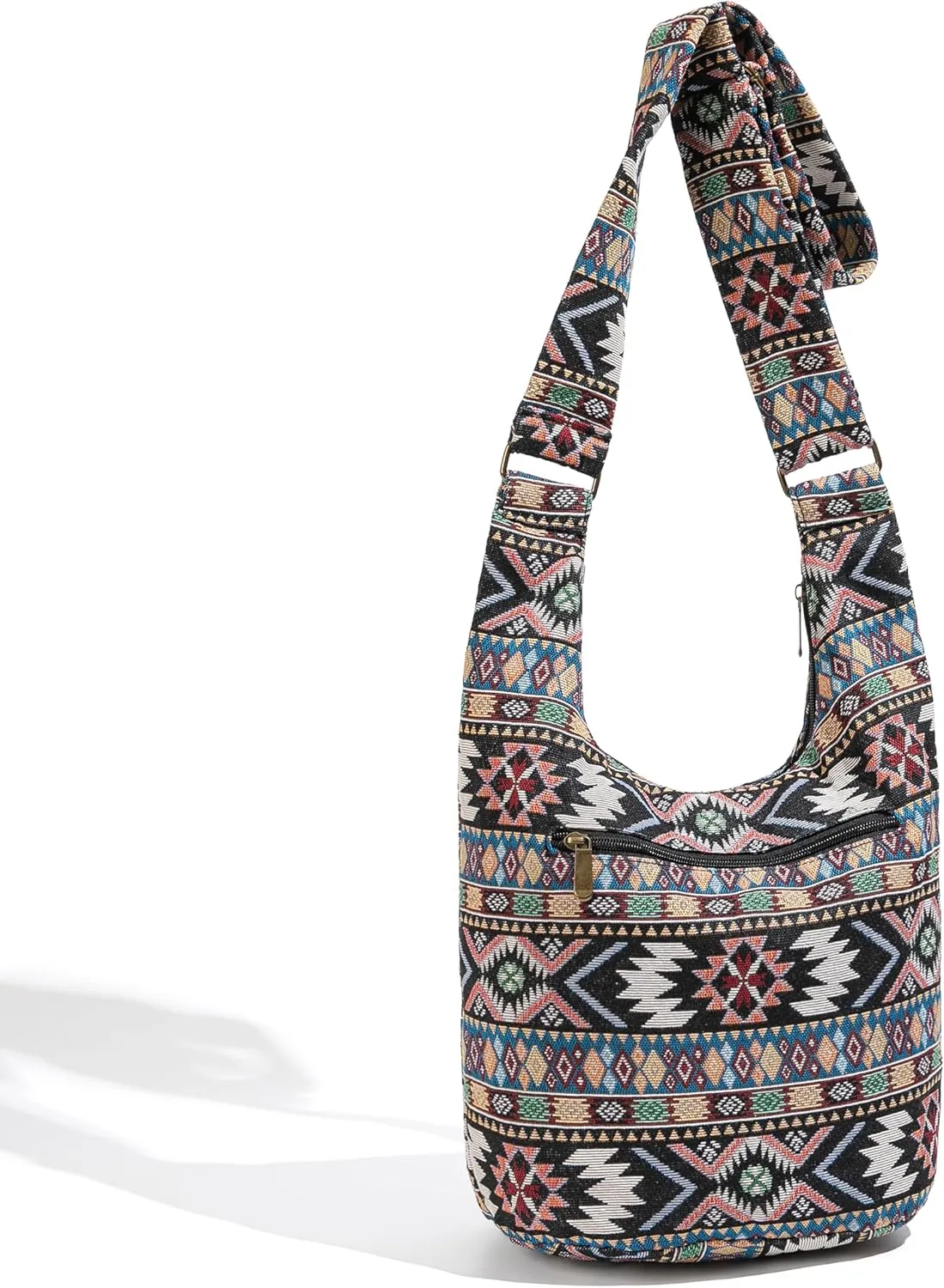 Coton Pose Women Hippie Crossbody Bag - Top Zip Large Capacity Canvas Sling Bag - Jacquard Cloth Handmade