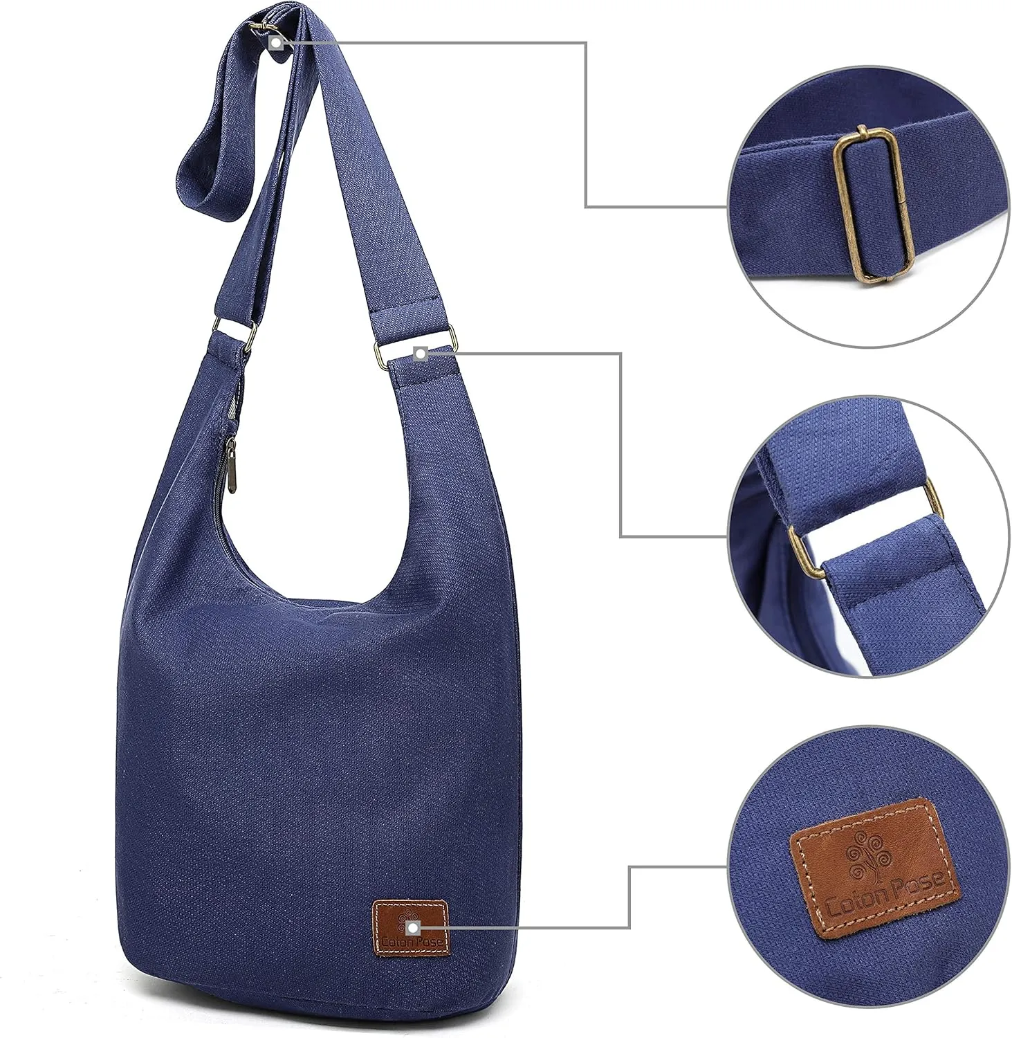 Coton Pose Women Hippie Crossbody Bag - Top Zip Large Capacity Canvas Sling Bag - Jacquard Cloth Handmade