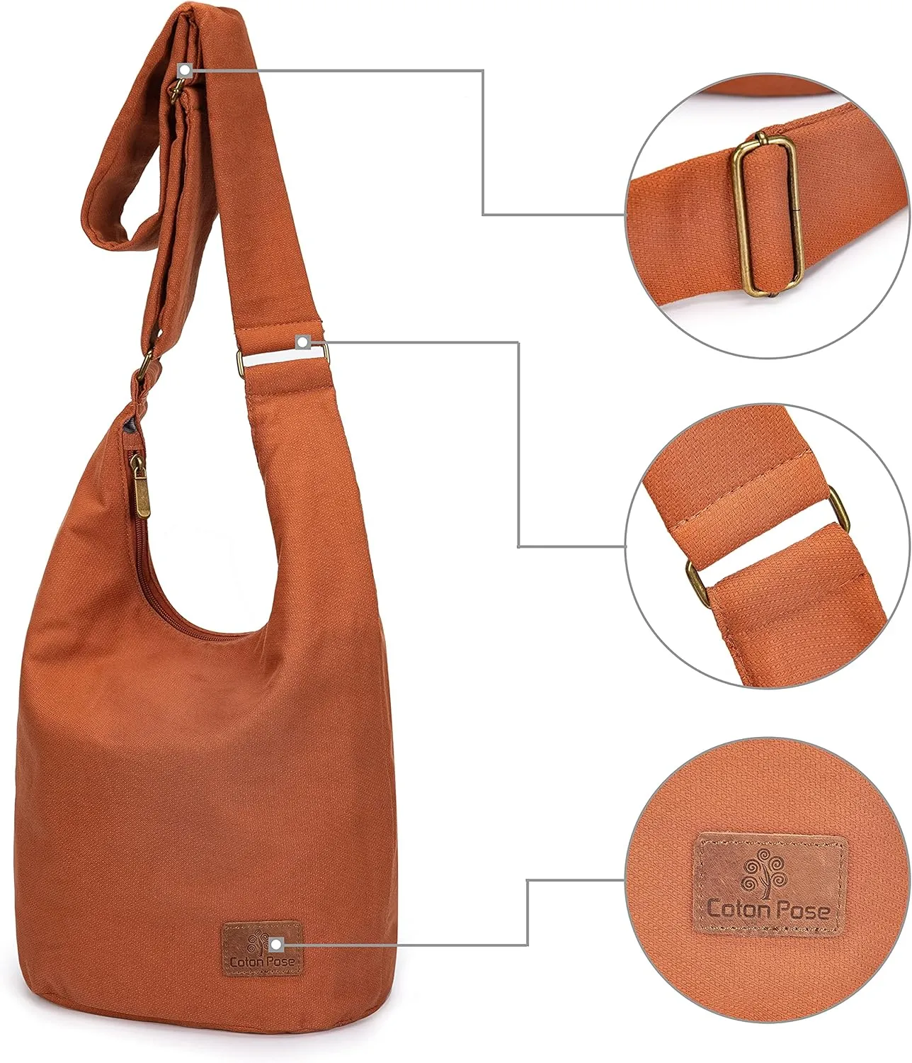 Coton Pose Women Hippie Crossbody Bag - Top Zip Large Capacity Canvas Sling Bag - Jacquard Cloth Handmade