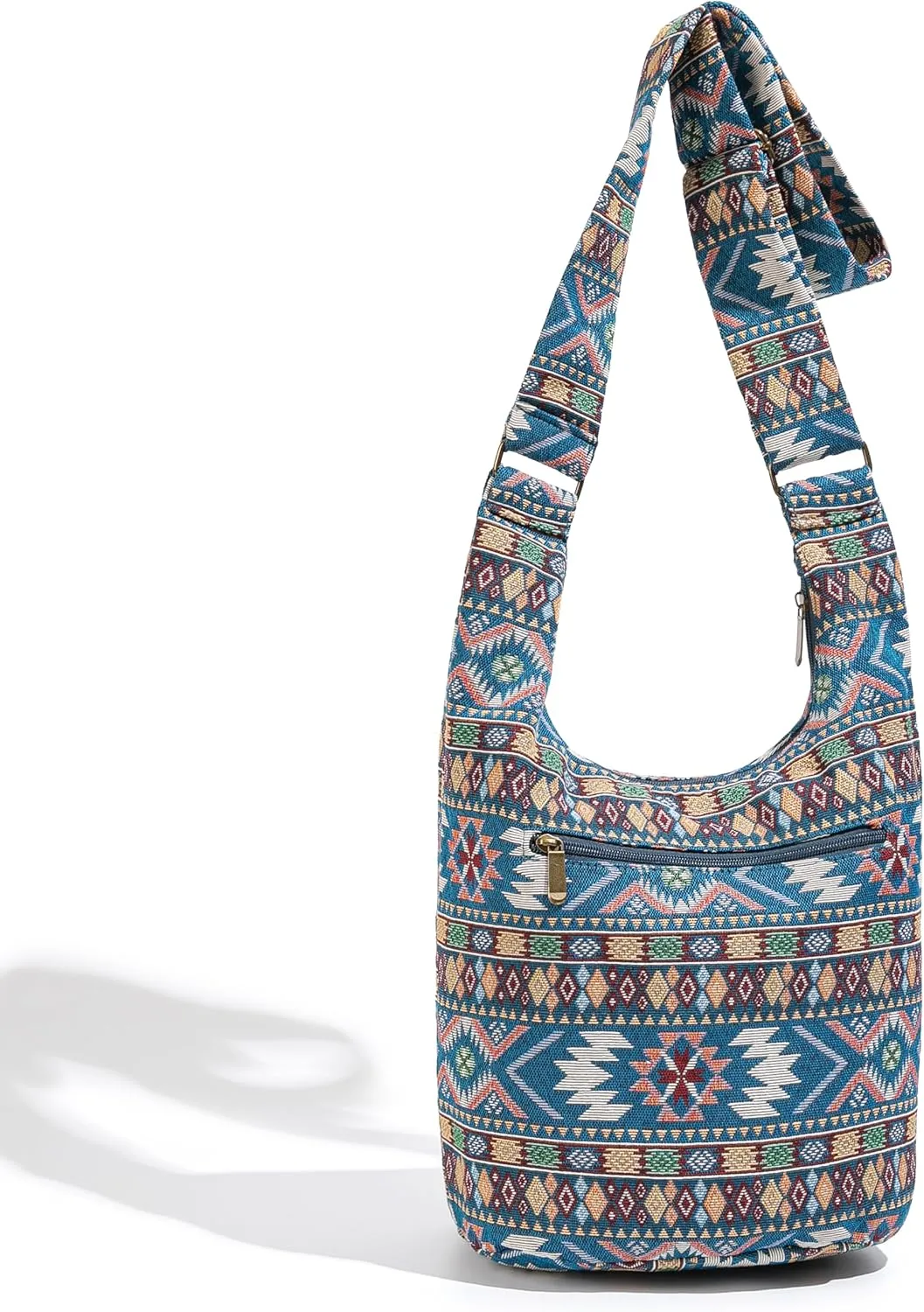 Coton Pose Women Hippie Crossbody Bag - Top Zip Large Capacity Canvas Sling Bag - Jacquard Cloth Handmade