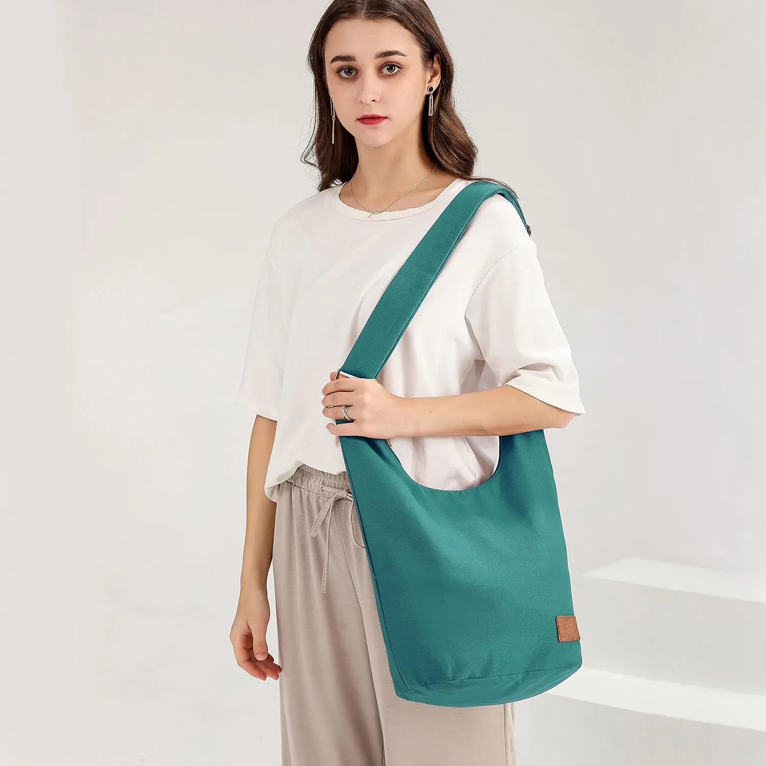 Coton Pose Women Hippie Crossbody Bag - Top Zip Large Capacity Canvas Sling Bag - Jacquard Cloth Handmade