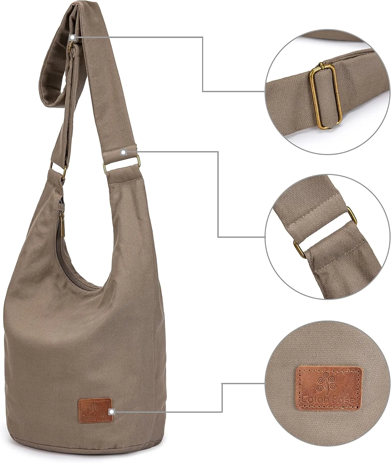 Coton Pose Women Hippie Crossbody Bag - Top Zip Large Capacity Canvas Sling Bag - Jacquard Cloth Handmade