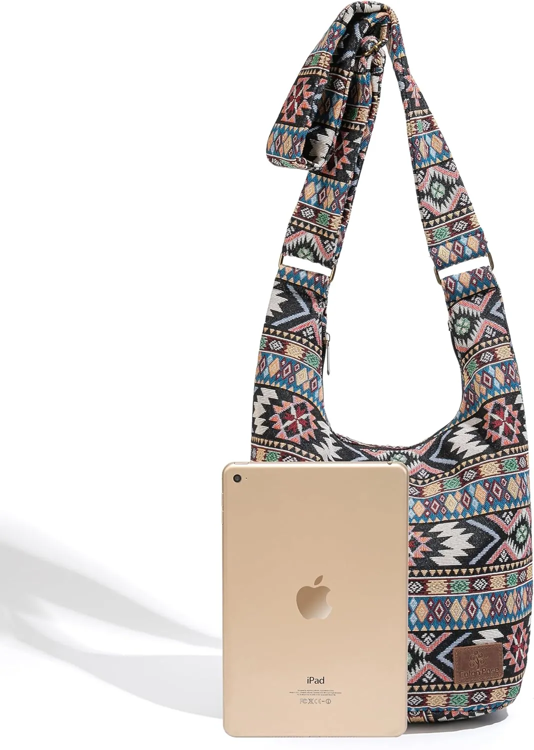 Coton Pose Women Hippie Crossbody Bag - Top Zip Large Capacity Canvas Sling Bag - Jacquard Cloth Handmade