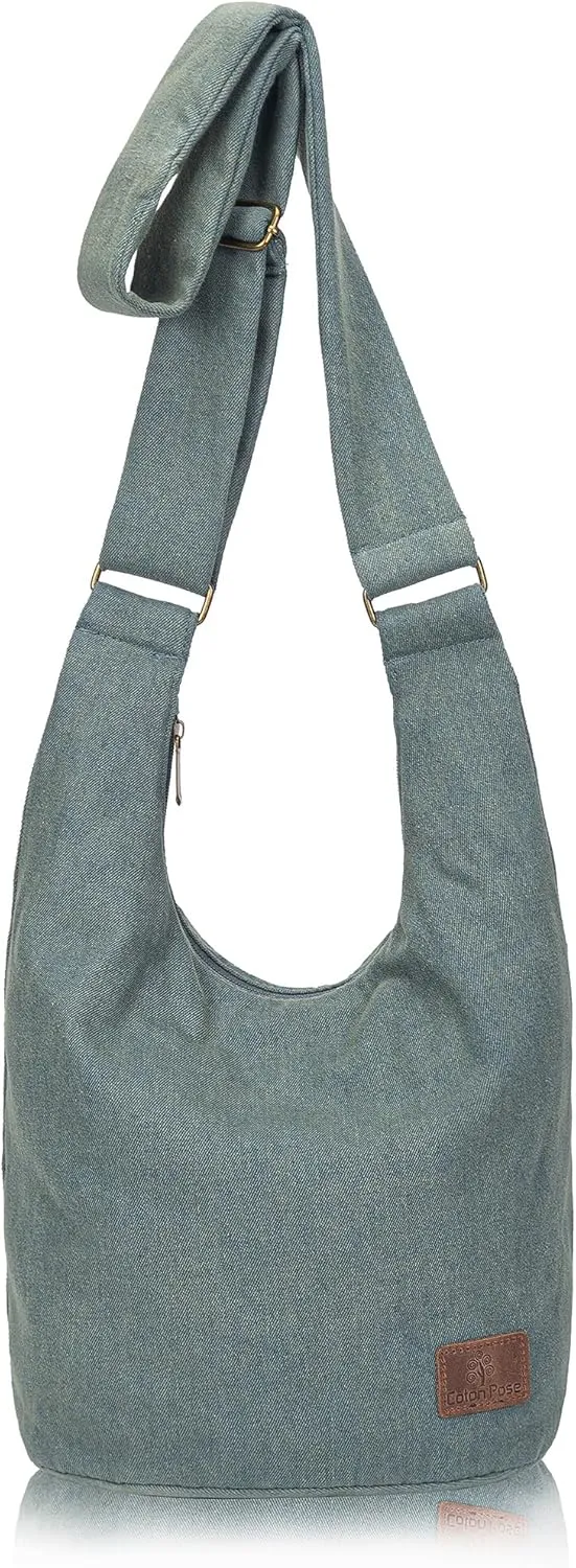 Coton Pose Women Hippie Crossbody Bag - Top Zip Large Capacity Canvas Sling Bag - Jacquard Cloth Handmade