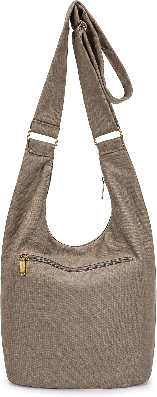 Coton Pose Women Hippie Crossbody Bag - Top Zip Large Capacity Canvas Sling Bag - Jacquard Cloth Handmade