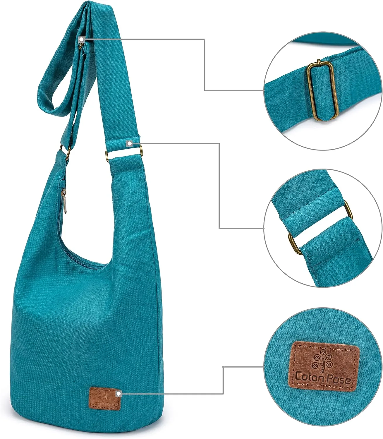 Coton Pose Women Hippie Crossbody Bag - Top Zip Large Capacity Canvas Sling Bag - Jacquard Cloth Handmade