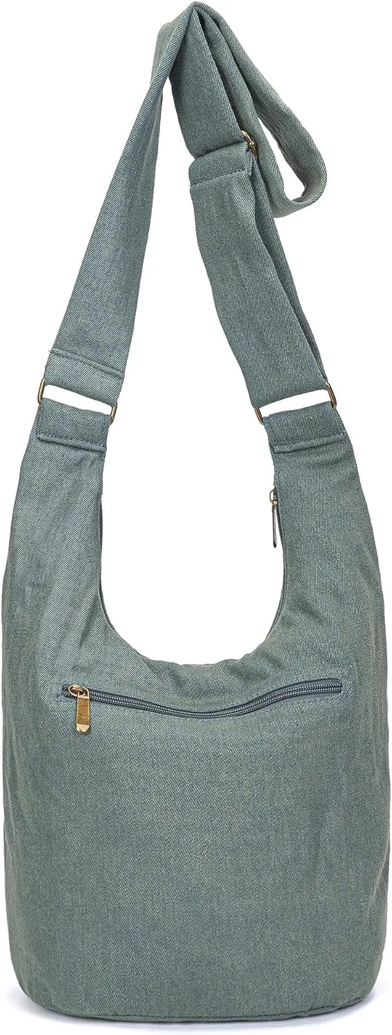 Coton Pose Women Hippie Crossbody Bag - Top Zip Large Capacity Canvas Sling Bag - Jacquard Cloth Handmade