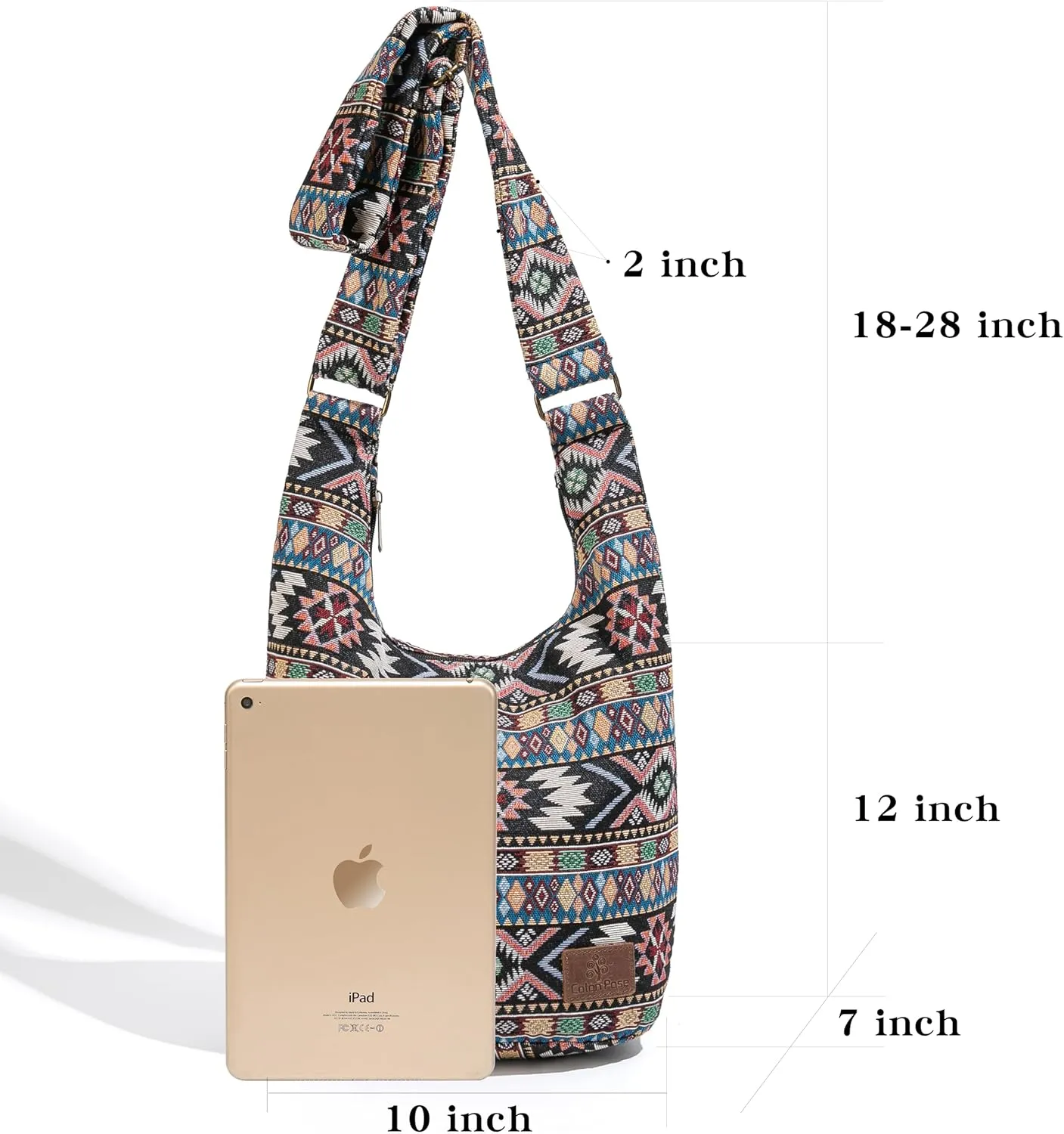 Coton Pose Women Hippie Crossbody Bag - Top Zip Large Capacity Canvas Sling Bag - Jacquard Cloth Handmade