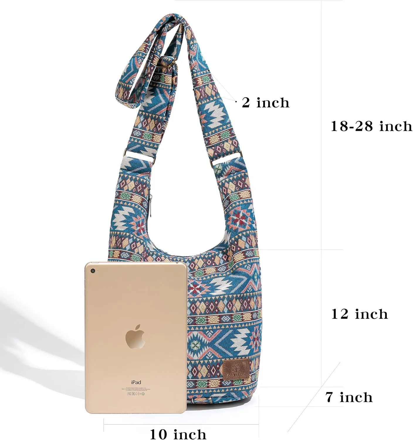 Coton Pose Women Hippie Crossbody Bag - Top Zip Large Capacity Canvas Sling Bag - Jacquard Cloth Handmade
