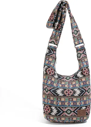 Coton Pose Women Hippie Crossbody Bag - Top Zip Large Capacity Canvas Sling Bag - Jacquard Cloth Handmade