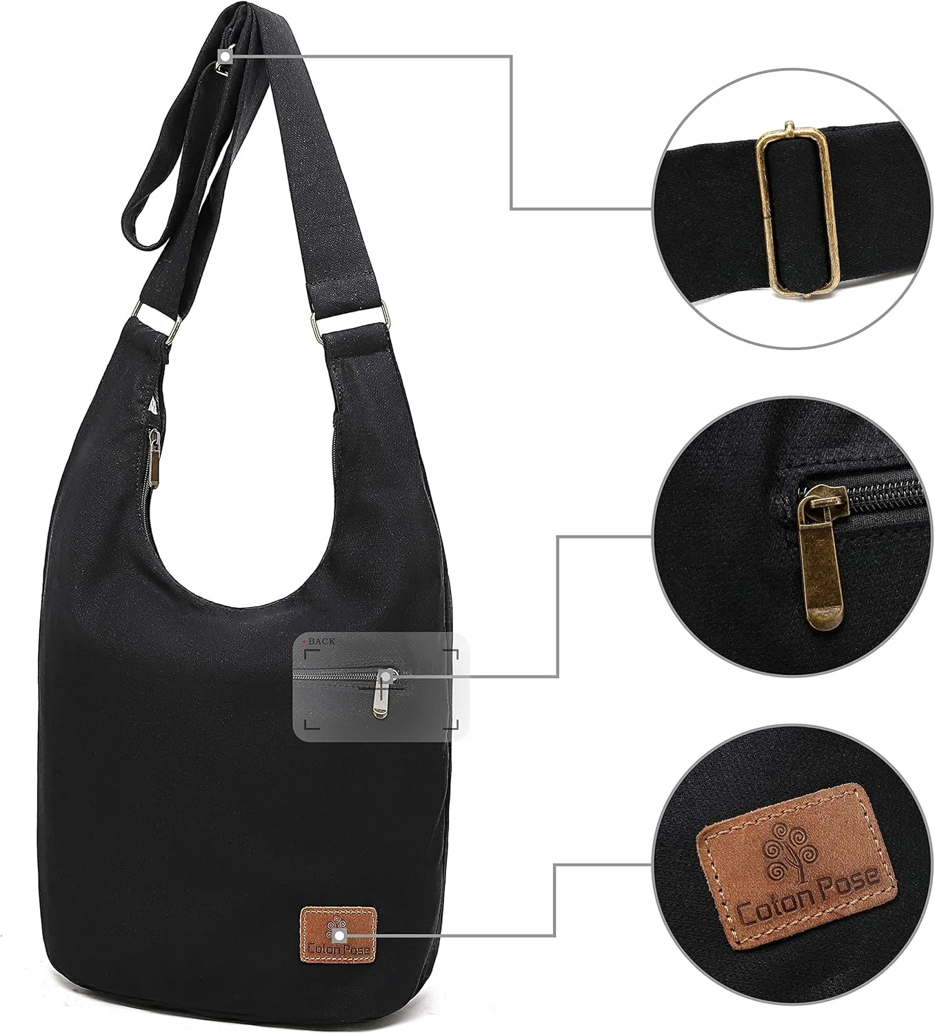 Coton Pose Women Hippie Crossbody Bag - Top Zip Large Capacity Canvas Sling Bag - Jacquard Cloth Handmade