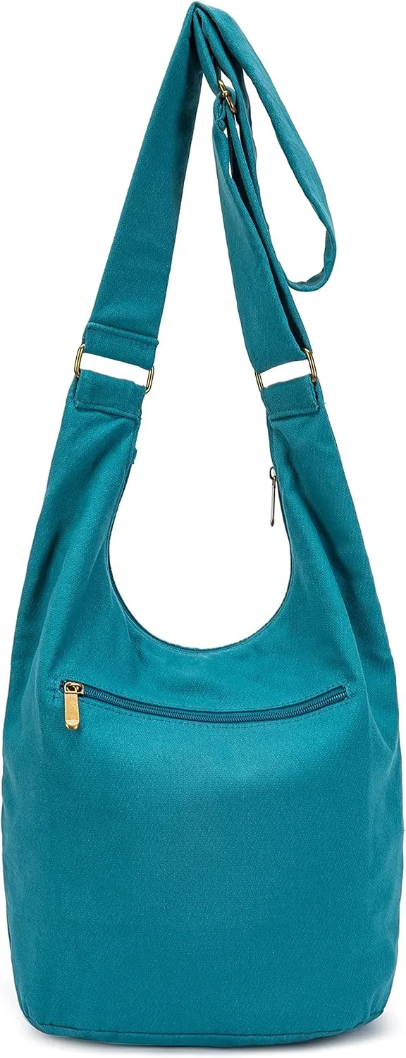 Coton Pose Women Hippie Crossbody Bag - Top Zip Large Capacity Canvas Sling Bag - Jacquard Cloth Handmade