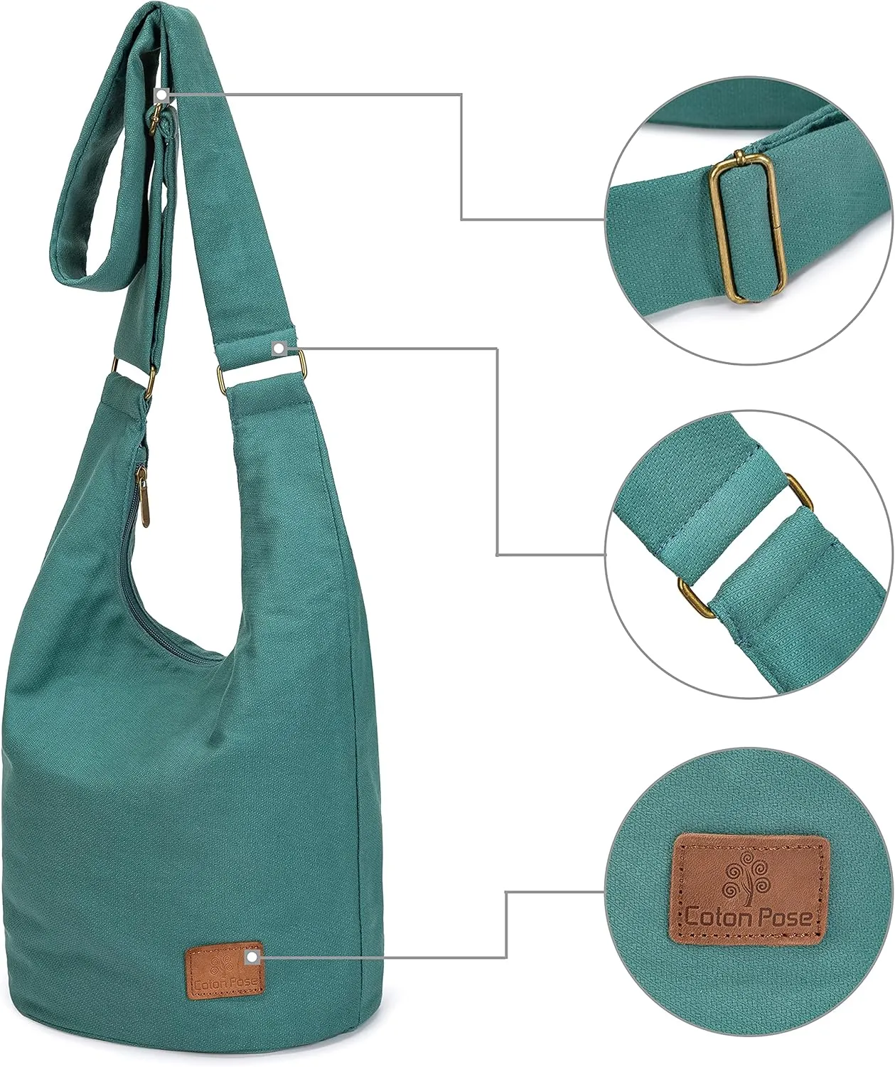 Coton Pose Women Hippie Crossbody Bag - Top Zip Large Capacity Canvas Sling Bag - Jacquard Cloth Handmade