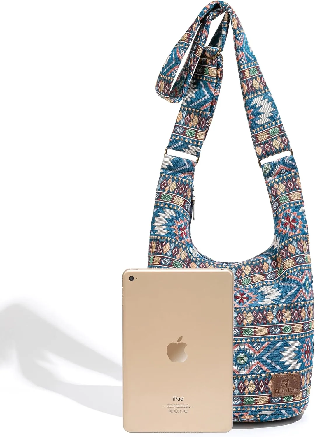 Coton Pose Women Hippie Crossbody Bag - Top Zip Large Capacity Canvas Sling Bag - Jacquard Cloth Handmade