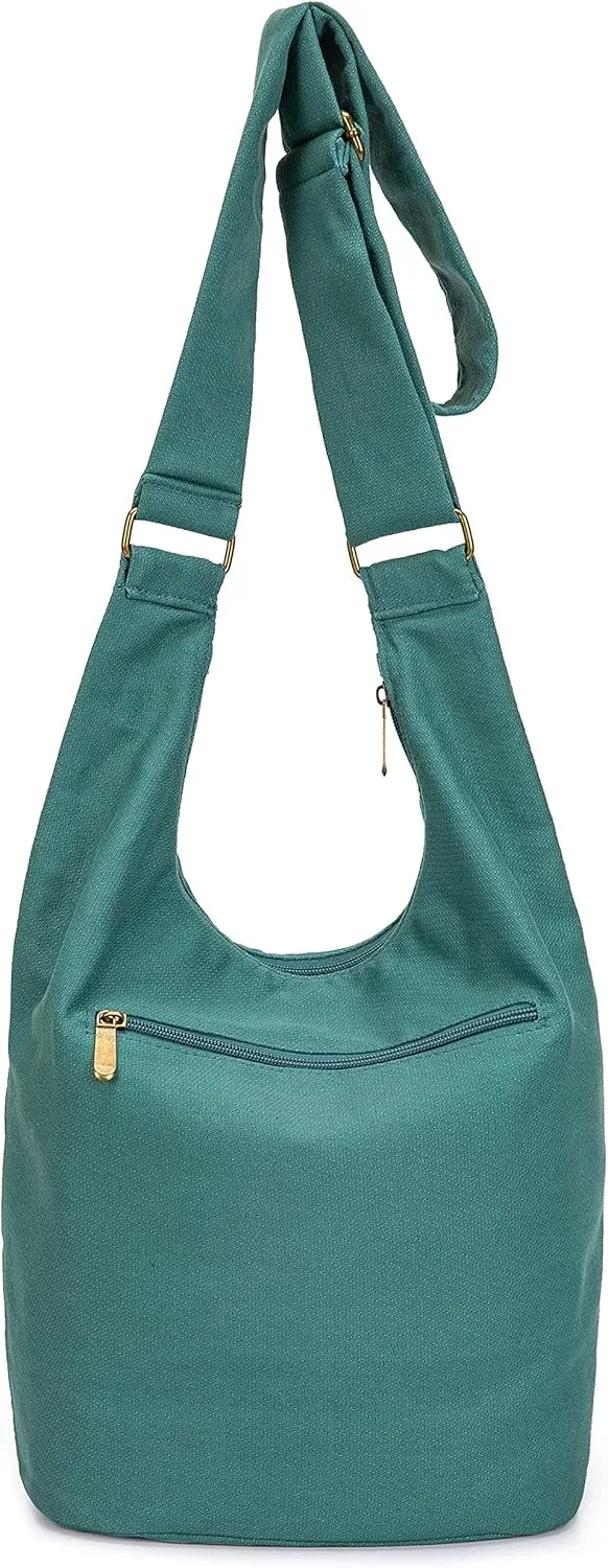 Coton Pose Women Hippie Crossbody Bag - Top Zip Large Capacity Canvas Sling Bag - Jacquard Cloth Handmade