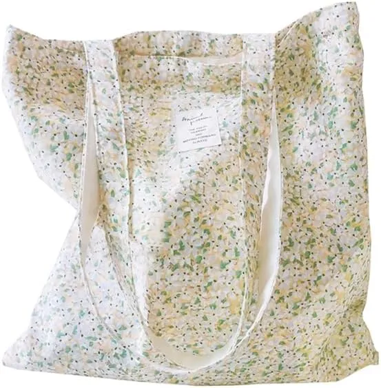 Cotton Canvas Tote Bag Reusable Soft Grocery Cloth Bag Floral Shoulder Bag for Beach Travel Shopping