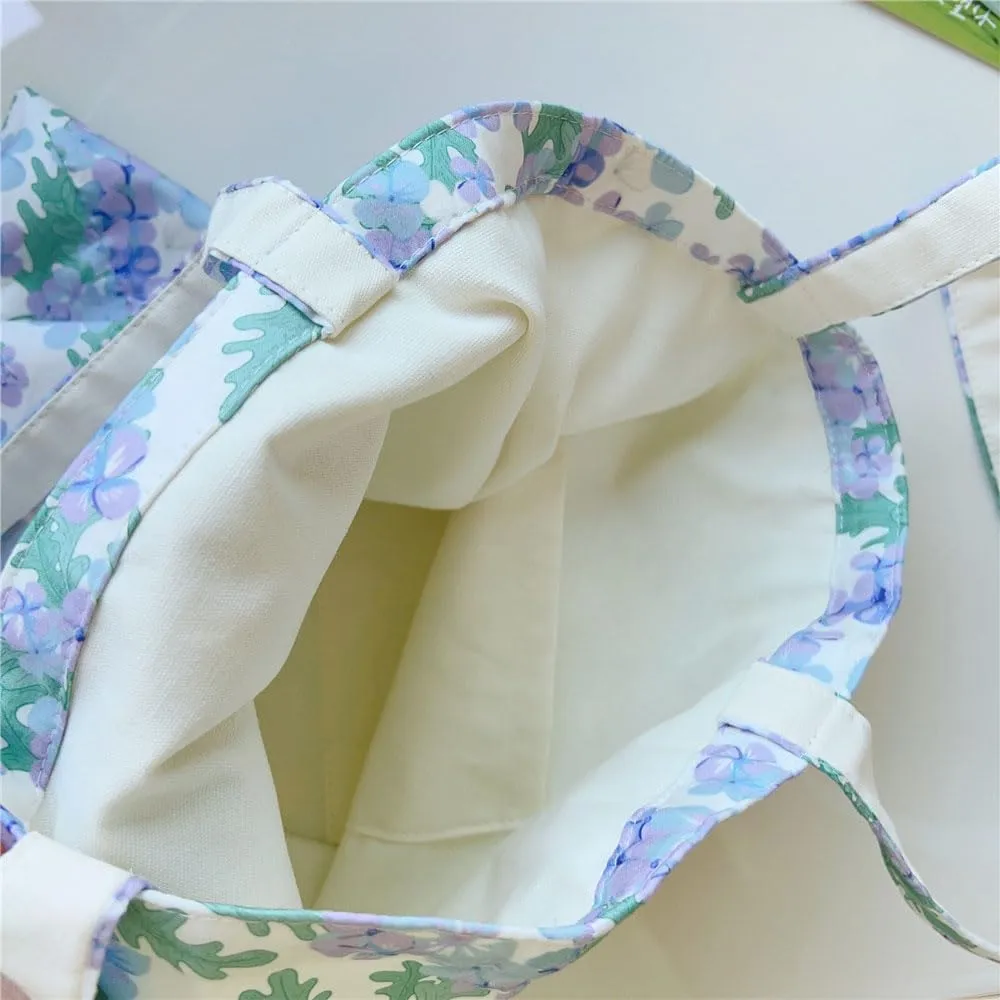 Cotton Canvas Tote Bag Reusable Soft Grocery Cloth Bag Floral Shoulder Bag for Beach Travel Shopping