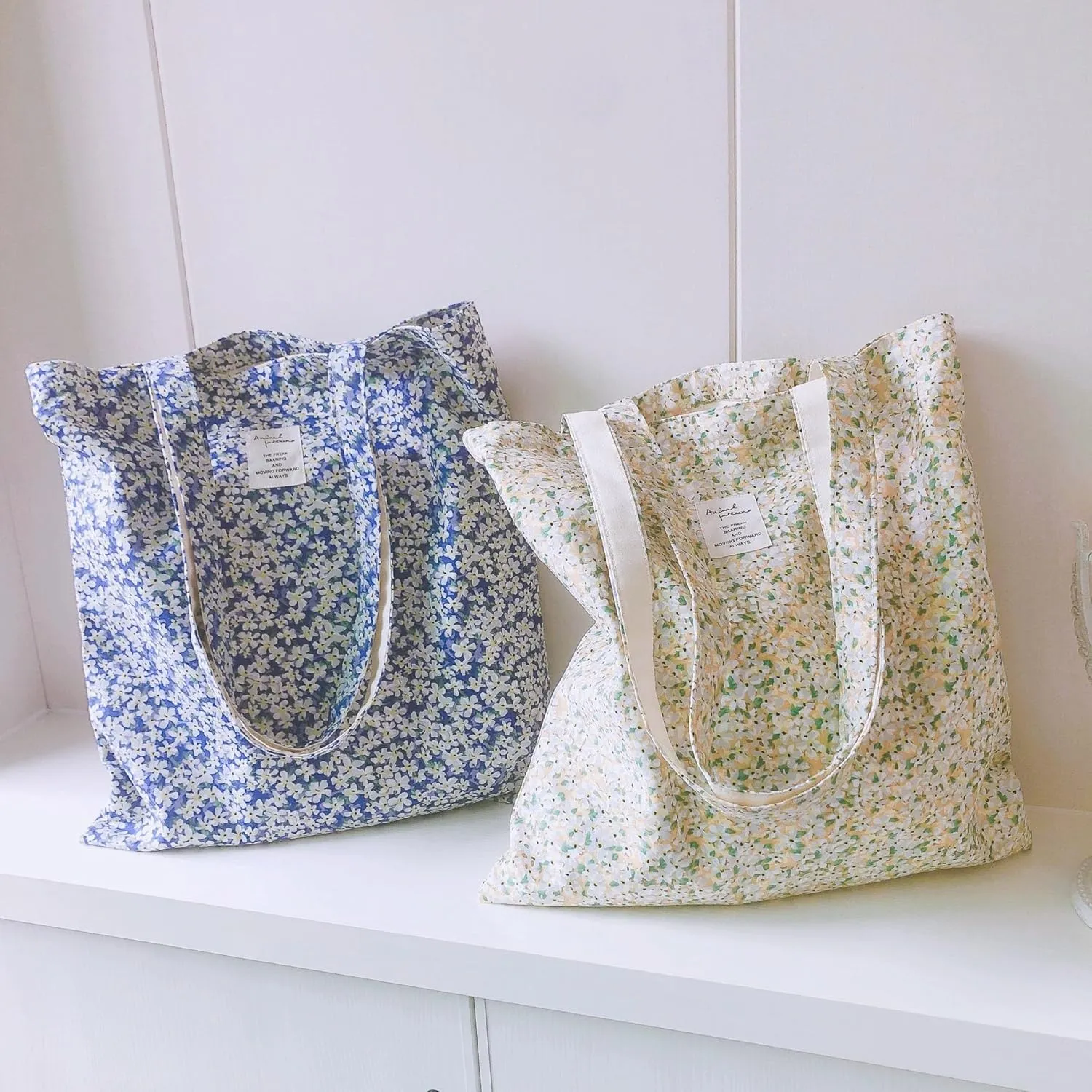 Cotton Canvas Tote Bag Reusable Soft Grocery Cloth Bag Floral Shoulder Bag for Beach Travel Shopping