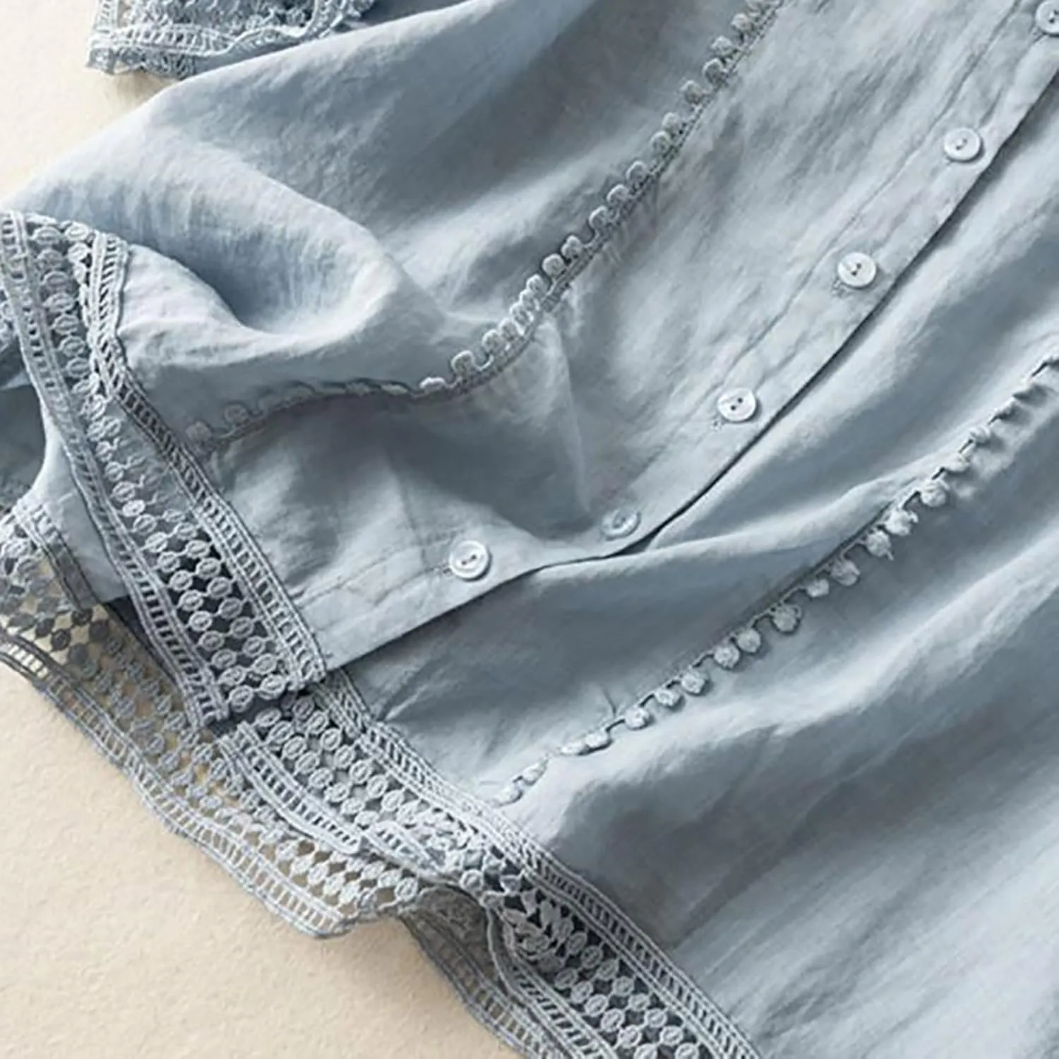 Cotton Linen Tops for Women Summer V Neck Tshirts 3/4 Sleeves Boho Embroidery Dressy Blouse 2025 Causal Loose Tunics