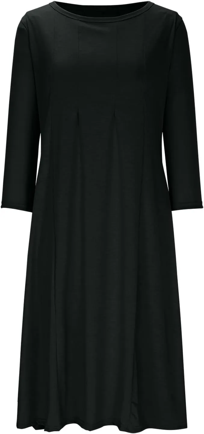 Cotton Long Sleeve A Line Midi Dress for Women Pleated Design Casual Loose Fit Soft Comfortable Daily Wear