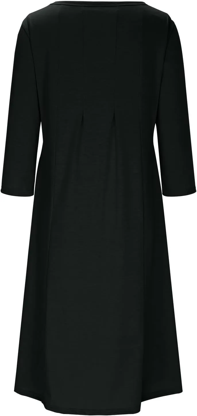 Cotton Long Sleeve A Line Midi Dress for Women Pleated Design Casual Loose Fit Soft Comfortable Daily Wear