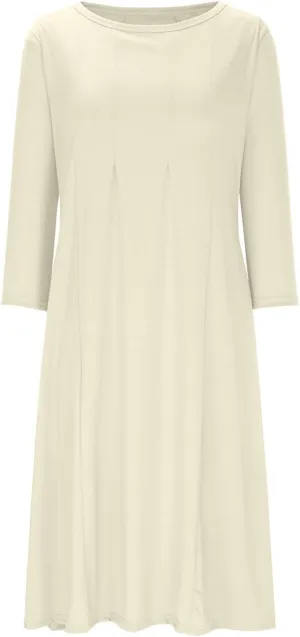 Cotton Long Sleeve A Line Midi Dress for Women Pleated Design Casual Loose Fit Soft Comfortable Daily Wear