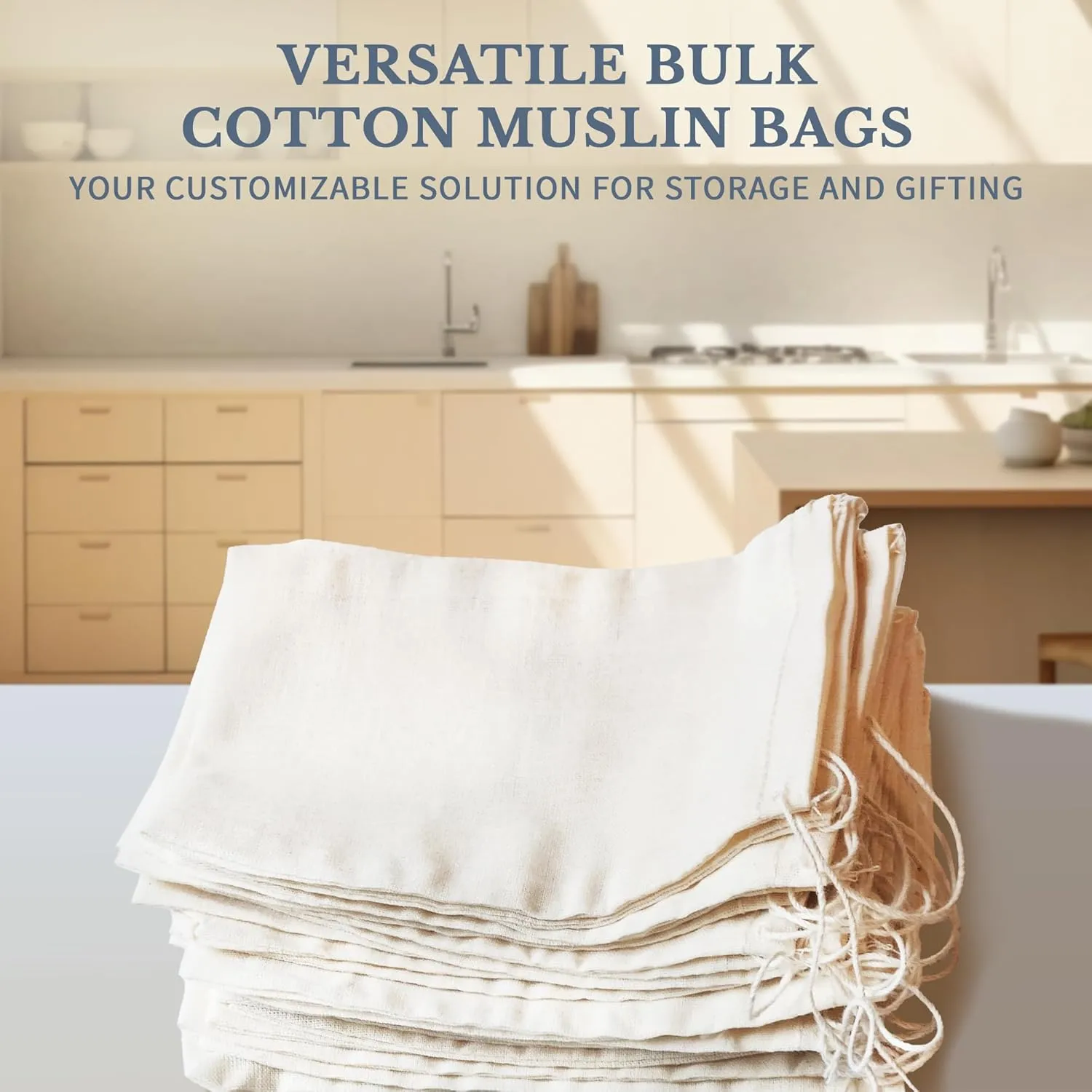 Cotton Muslin Bags 100 Count (2.75 x 3.75 inches) Natural Drawstring, made with 100% cotton in the USA by Celestial Gifts