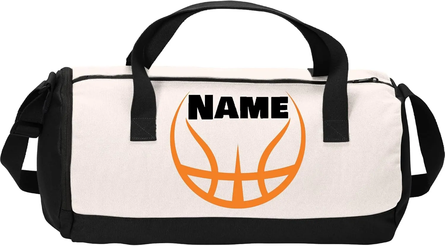 Cotton Sports Duffel Bag with Multiple Different Sport Design Choices (Black/Soft White, Basketball)