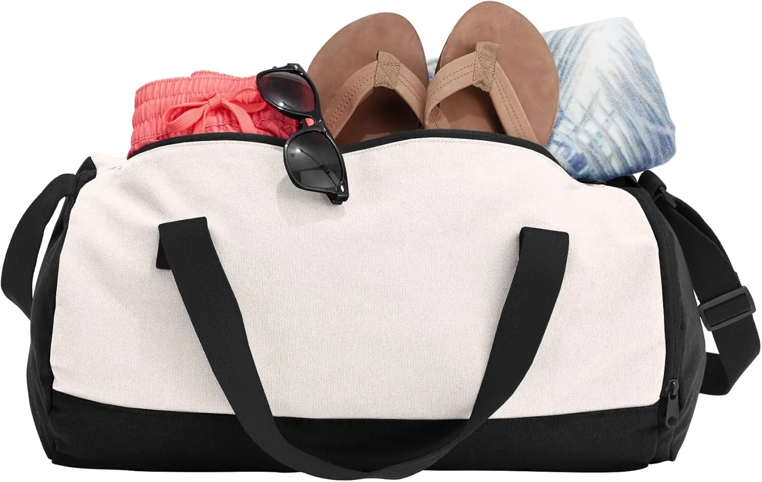 Cotton Sports Duffel Bag with Multiple Different Sport Design Choices (Black/Soft White, Football)