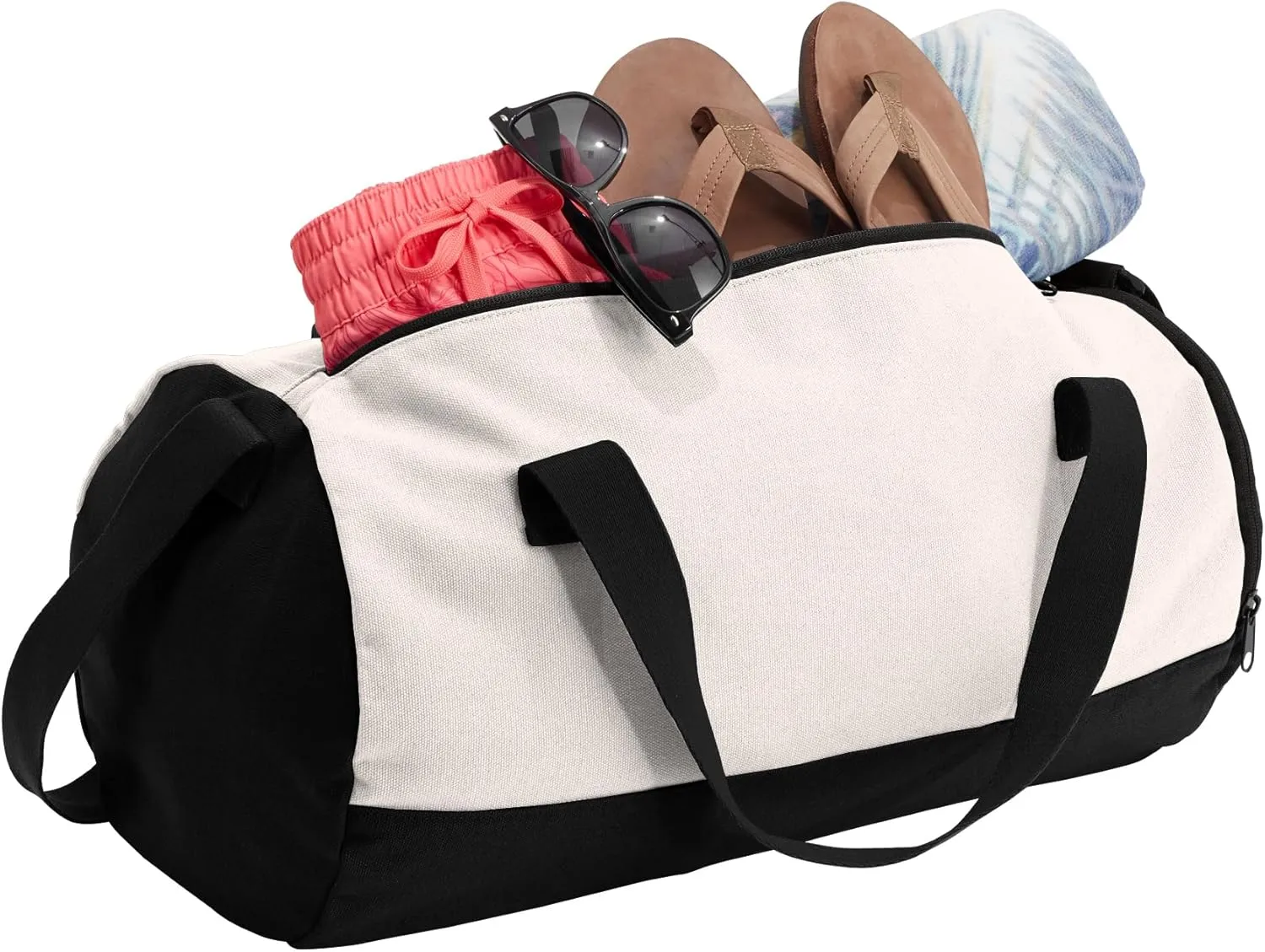 Cotton Sports Duffel Bag with Multiple Different Sport Design Choices (Black/Soft White, Football)