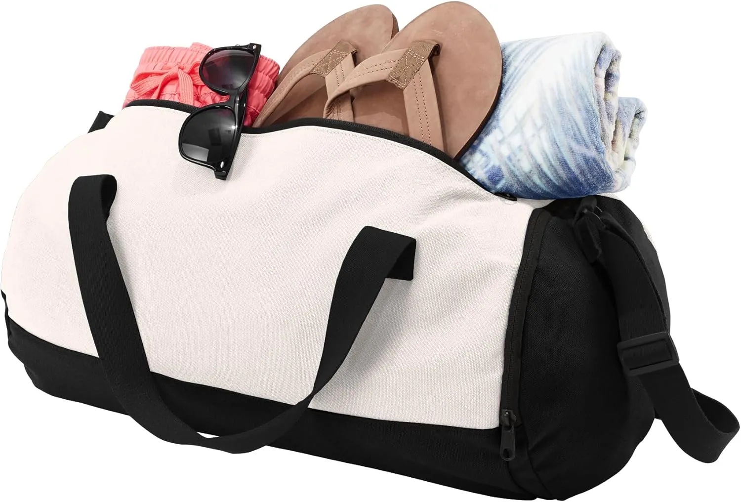Cotton Sports Duffel Bag with Multiple Different Sport Design Choices (Black/Soft White, Football)