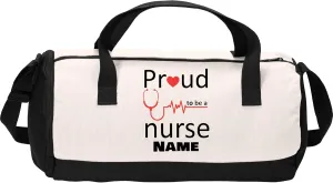 Cotton Sports Duffel Bag with Multiple Different Sport Design Choices (Black/Soft White, Nurse)