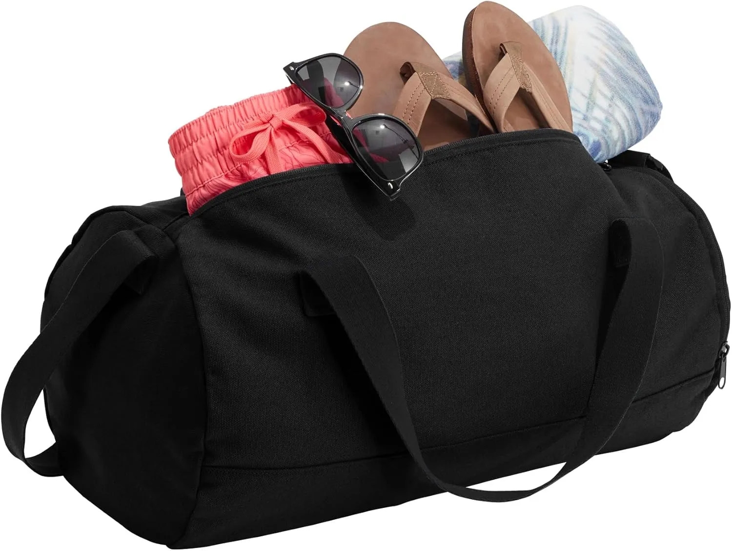 Cotton Sports Duffel Bag with Multiple Different Sport Design Choices (Black/Soft White, Swimming)