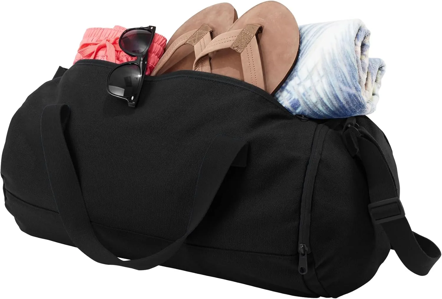 Cotton Sports Duffel Bag with Multiple Different Sport Design Choices (Black/Soft White, Swimming)