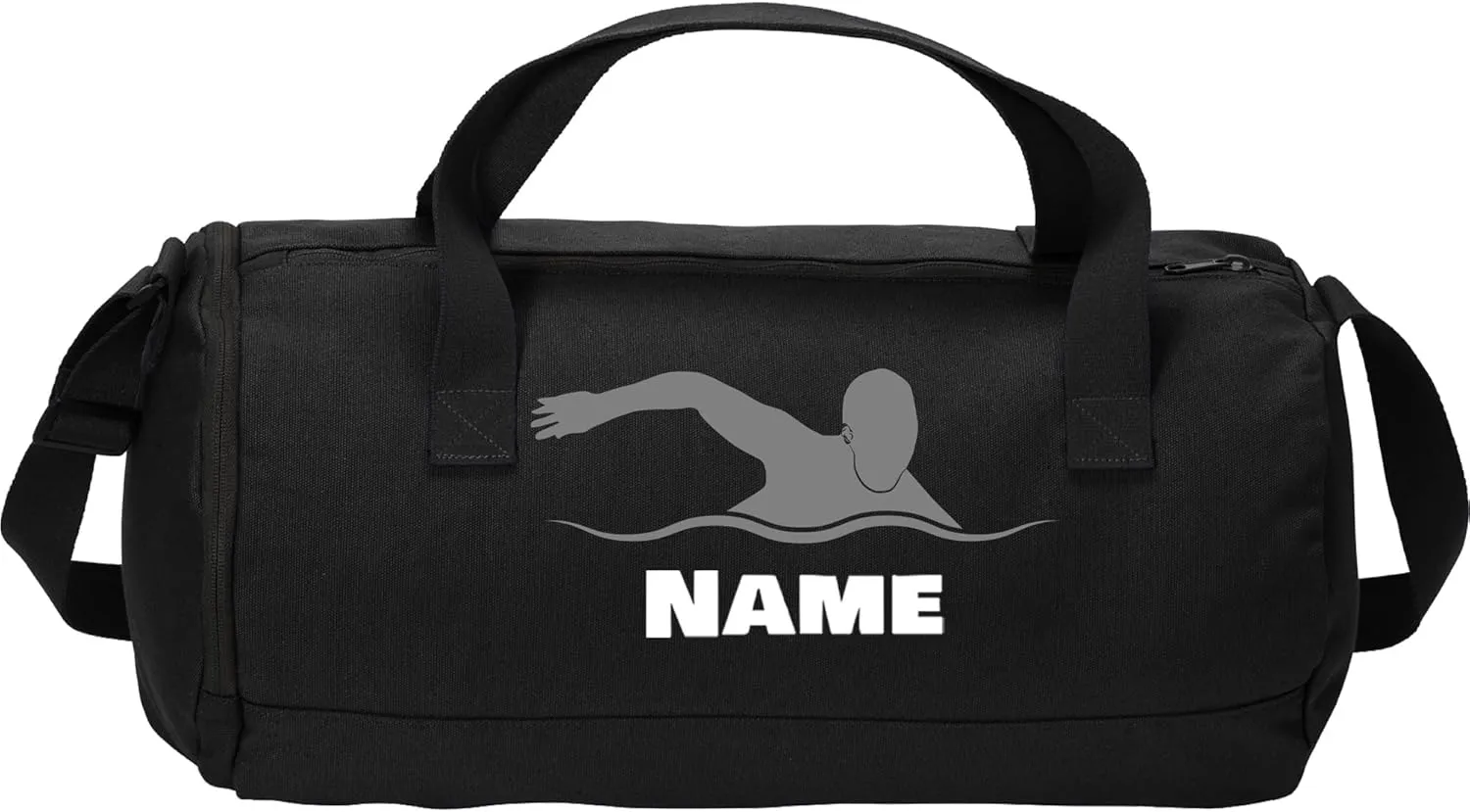 Cotton Sports Duffel Bag with Multiple Different Sport Design Choices (Black/Soft White, Swimming)