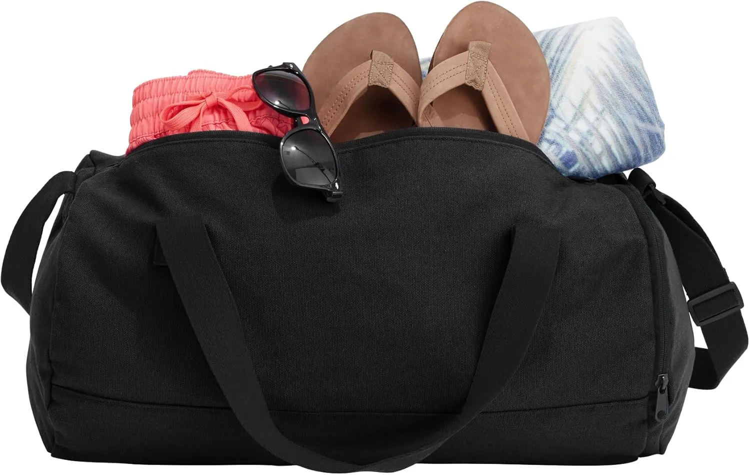 Cotton Sports Duffel Bag with Multiple Different Sport Design Choices (Black/Soft White, Swimming)