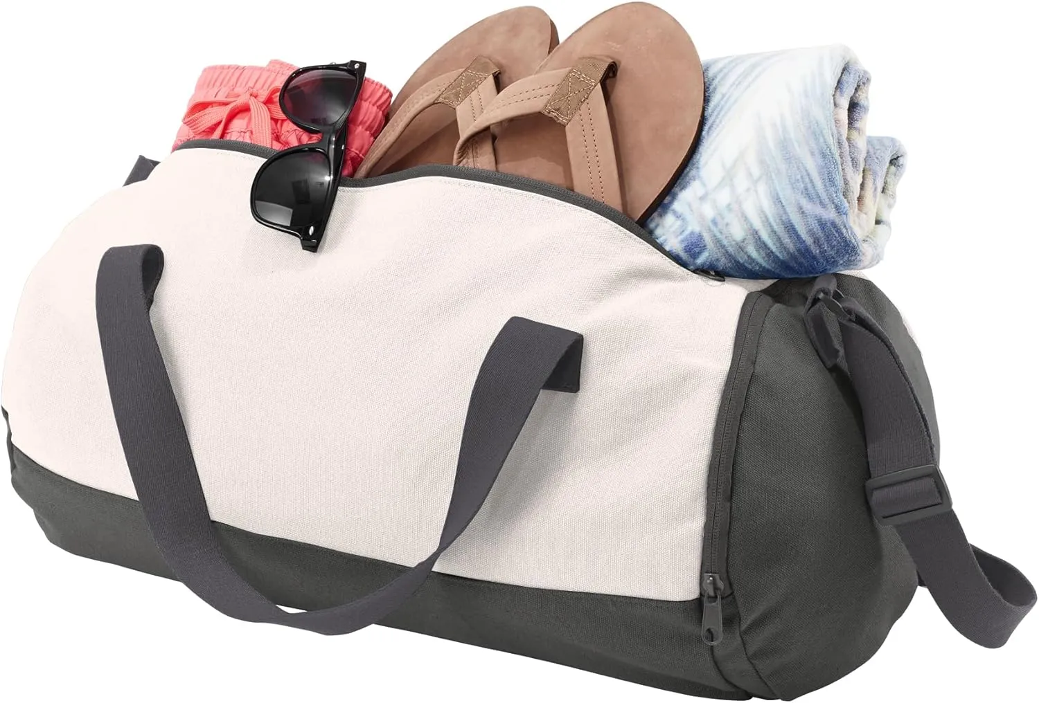 Cotton Sports Duffel Bag with Multiple Different Sport Design Choices (Graphite/Soft White, Football)