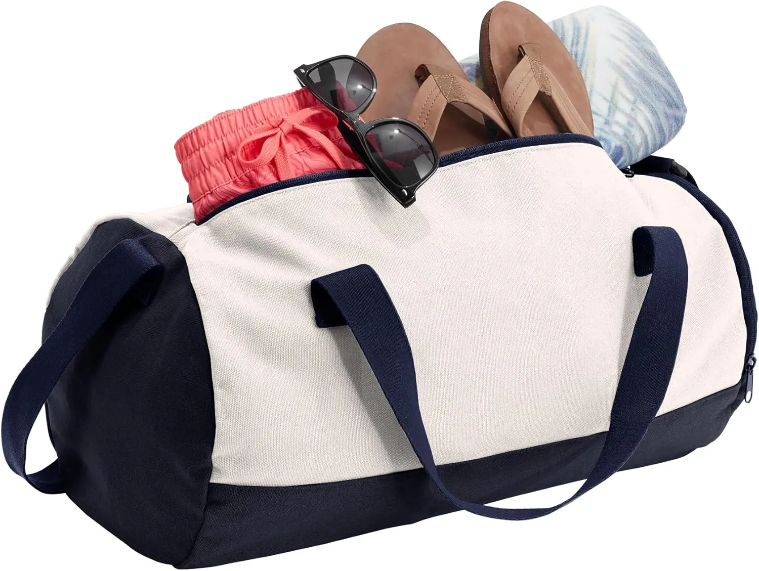 Cotton Sports Duffel Bag with Multiple Different Sport Design Choices (True Navy/Soft White, Football)