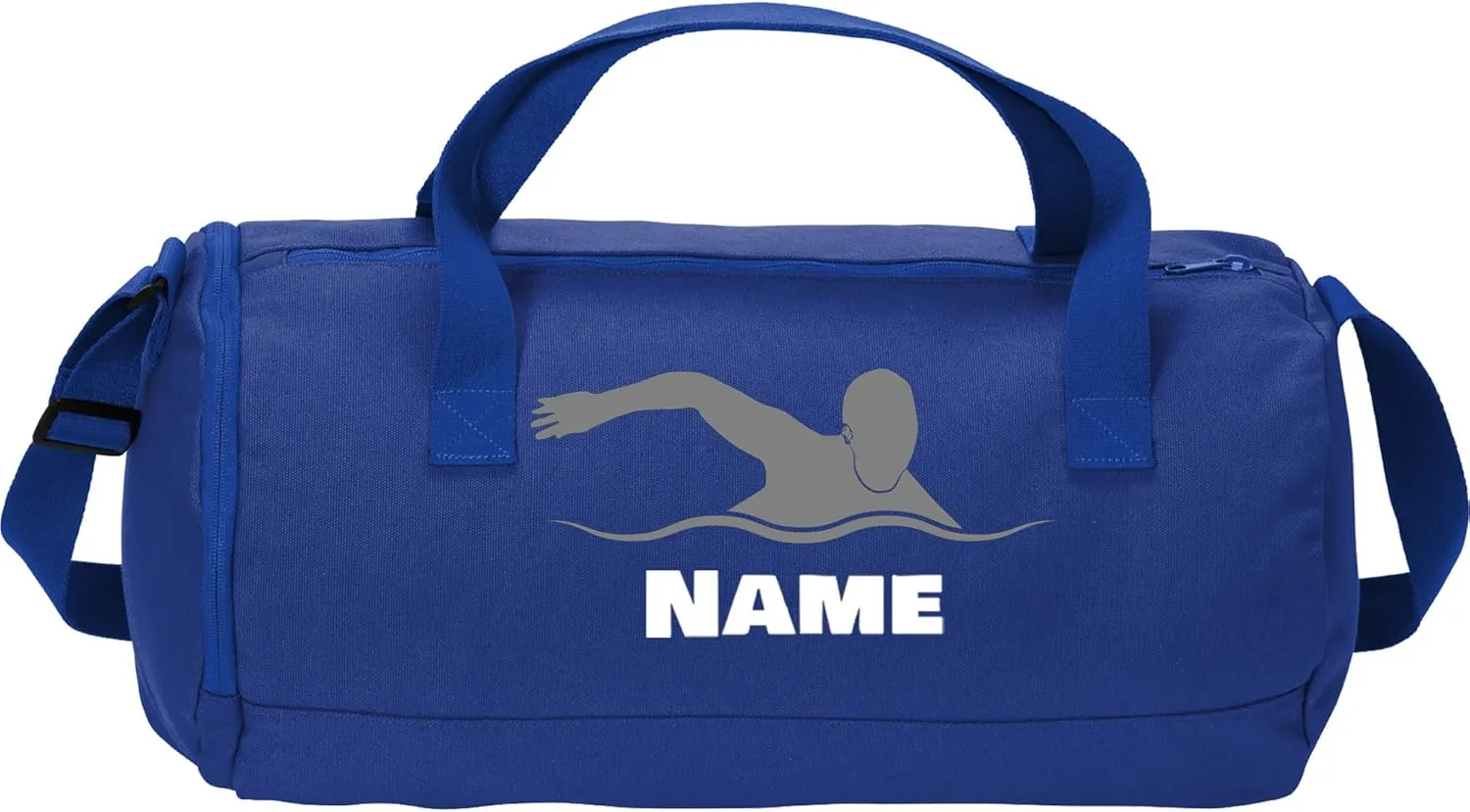 Cotton Sports Duffel Bag with Multiple Different Sport Design Choices (True Royal, Swimming)