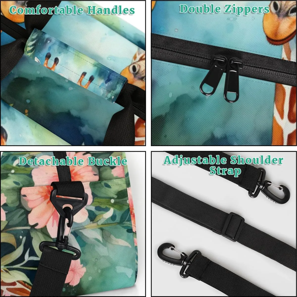 Couple Giraffes Personalized Kids Gym Bag Custom Name Sport Duffel Bag Dance Ballet Bag for Girls Practice Workout Bag