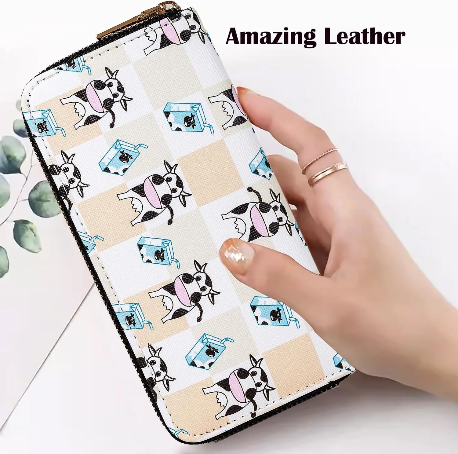 Cow Cartoon Wallets for Teen Girls Women Ladies Slim Highland Purse Credit Card Holder