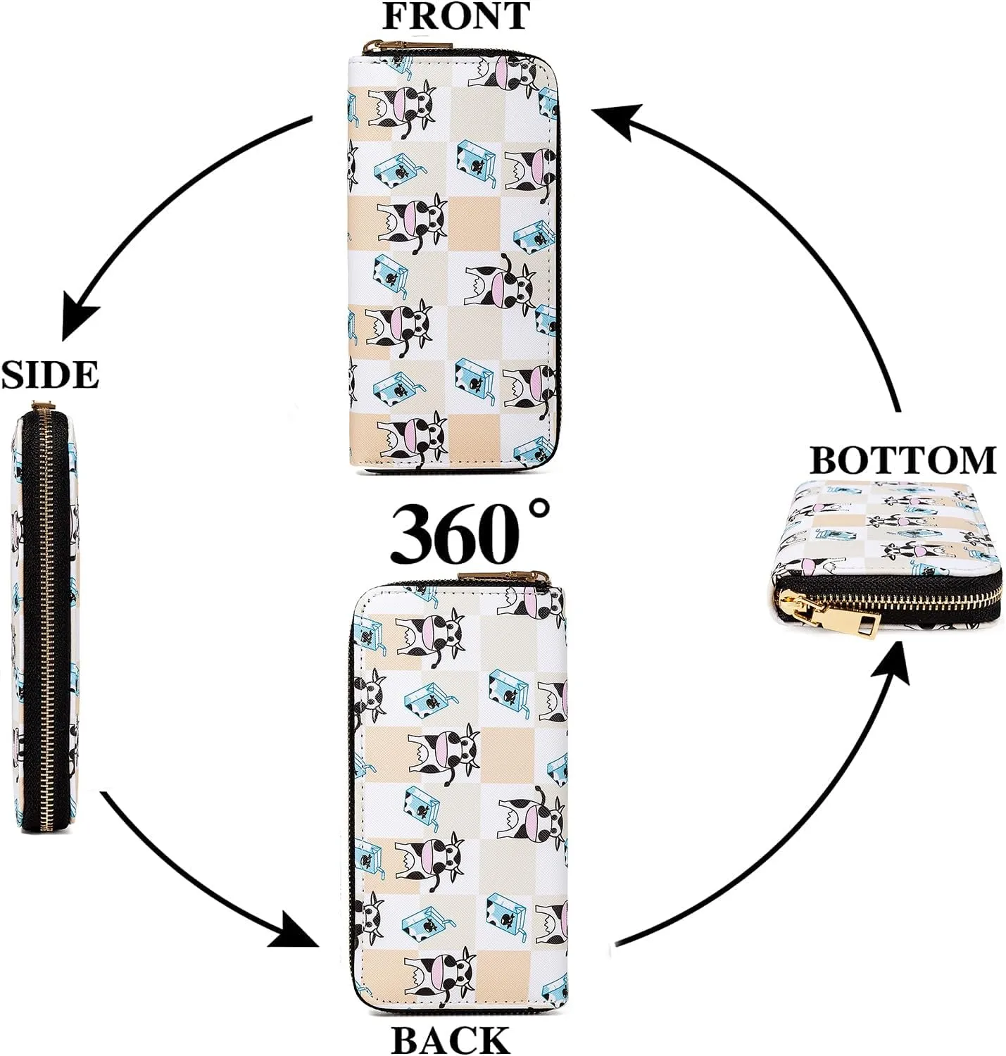 Cow Cartoon Wallets for Teen Girls Women Ladies Slim Highland Purse Credit Card Holder