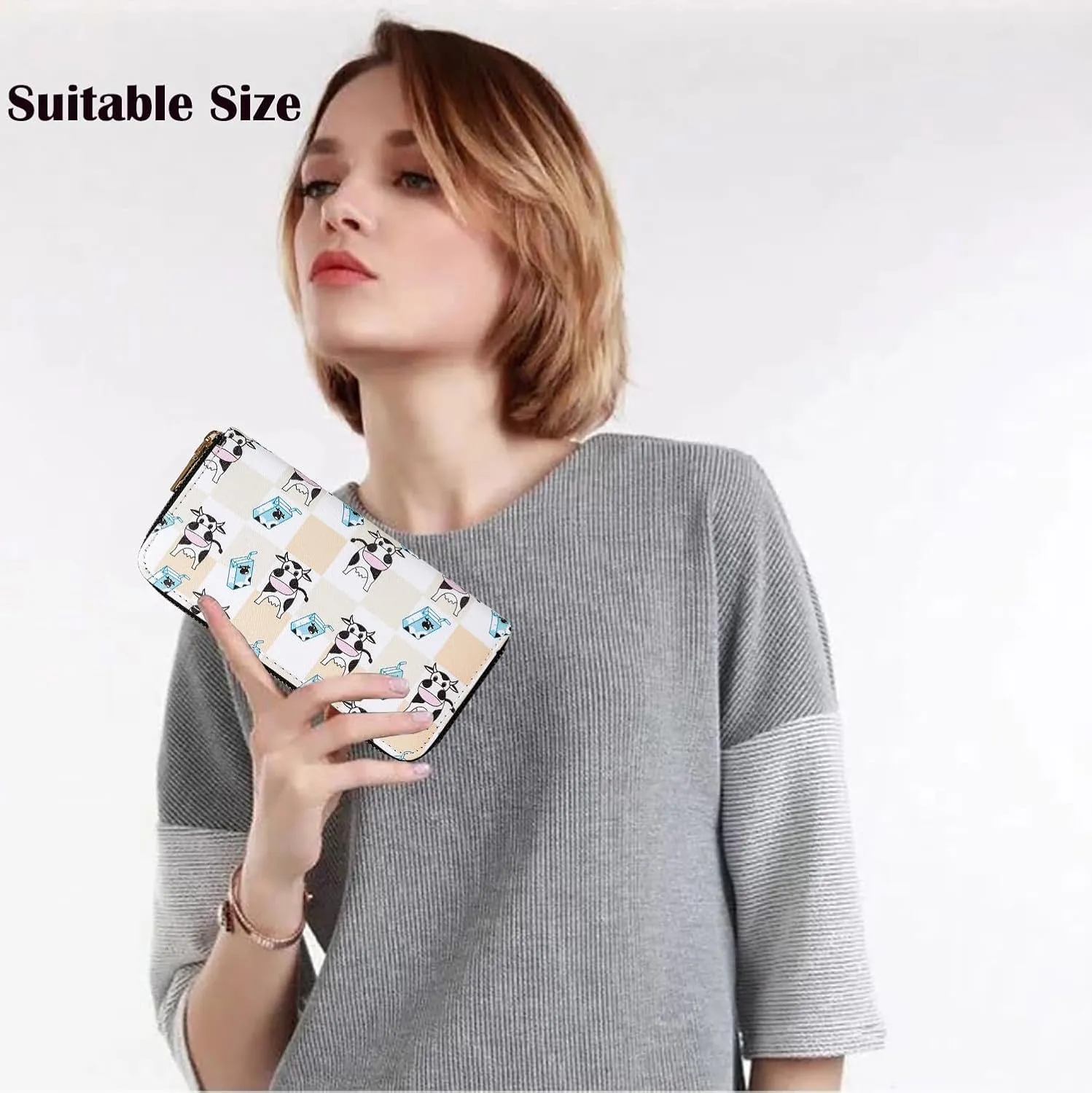 Cow Cartoon Wallets for Teen Girls Women Ladies Slim Highland Purse Credit Card Holder