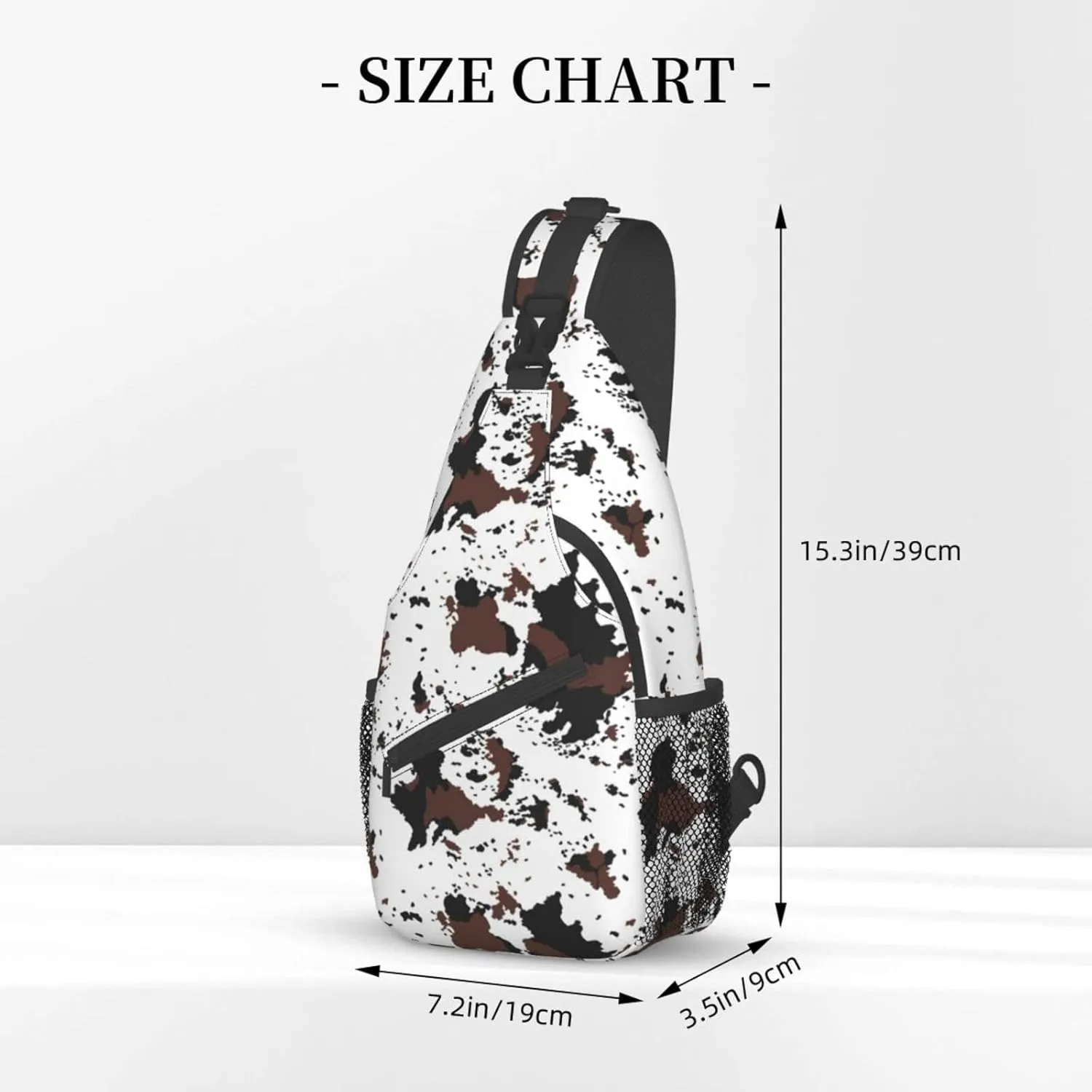 Cow Print Sling Bag Crossbody Backpack,Rustic Spotted Cow Fur Texture Black Brown Cowhide Adjustable Chest Shoulder Bag Western Farmhouse Animal Skin Travel Daypack