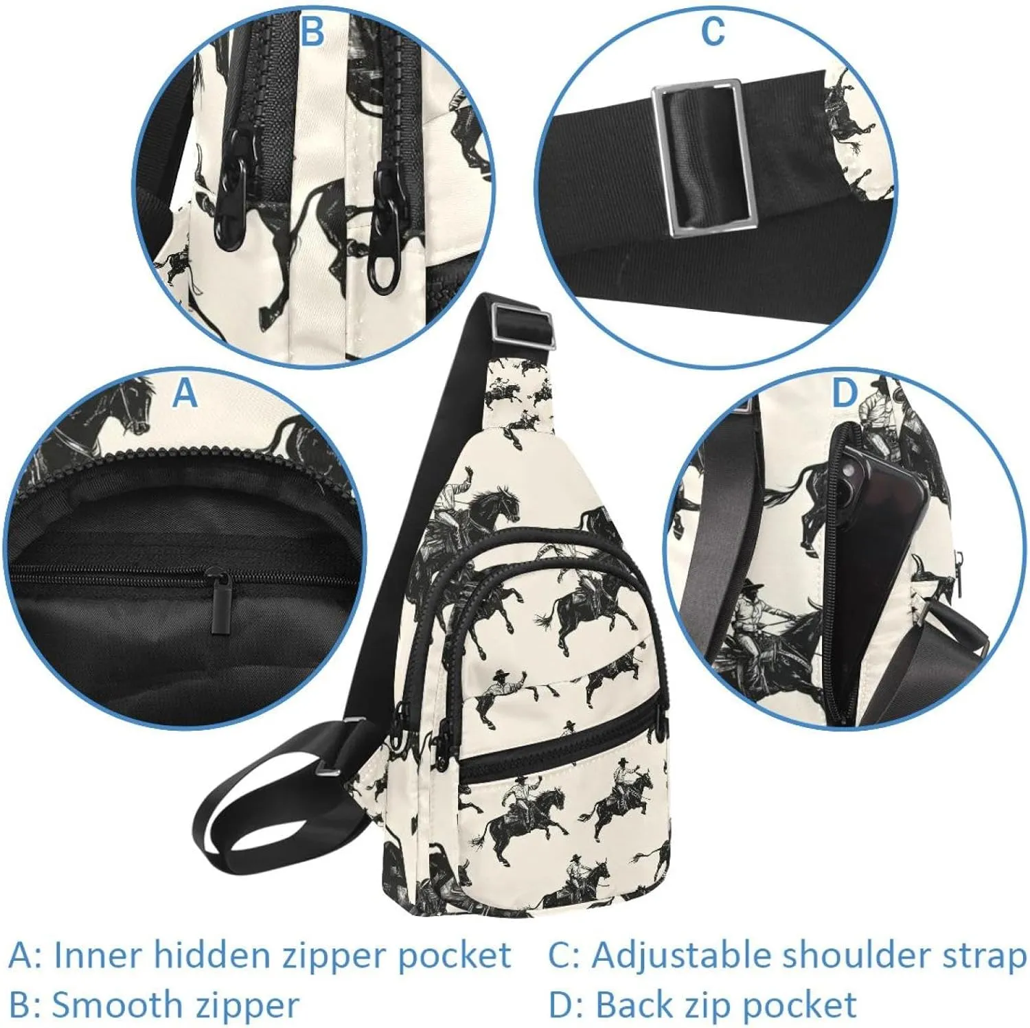 Cowboy Hat Cactuses Western Crossbody Bag with Adjustable Shoulder Strap, Shoulder Bag for Men and Women Sling Backpack for Travel, Cycling, Work, Sport