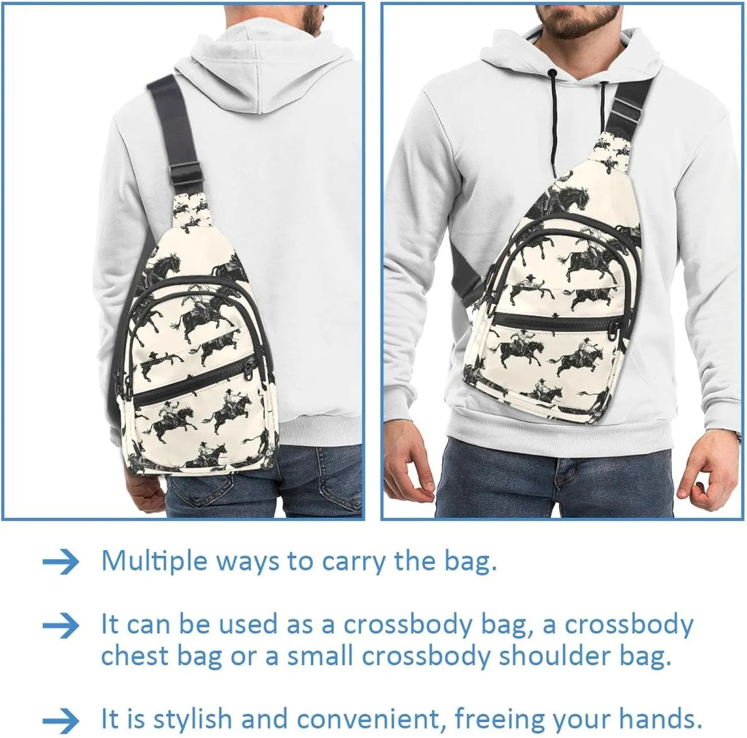 Cowboy Hat Cactuses Western Crossbody Bag with Adjustable Shoulder Strap, Shoulder Bag for Men and Women Sling Backpack for Travel, Cycling, Work, Sport