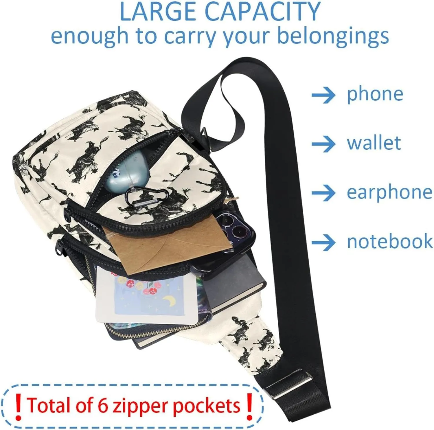 Cowboy Hat Cactuses Western Crossbody Bag with Adjustable Shoulder Strap, Shoulder Bag for Men and Women Sling Backpack for Travel, Cycling, Work, Sport
