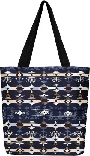 Cowhide Canvas Tote Bag for Women,Geometric Aztec Large Capacity Gym Bag,Southwestern Reusable Cloth Cotton Bags
