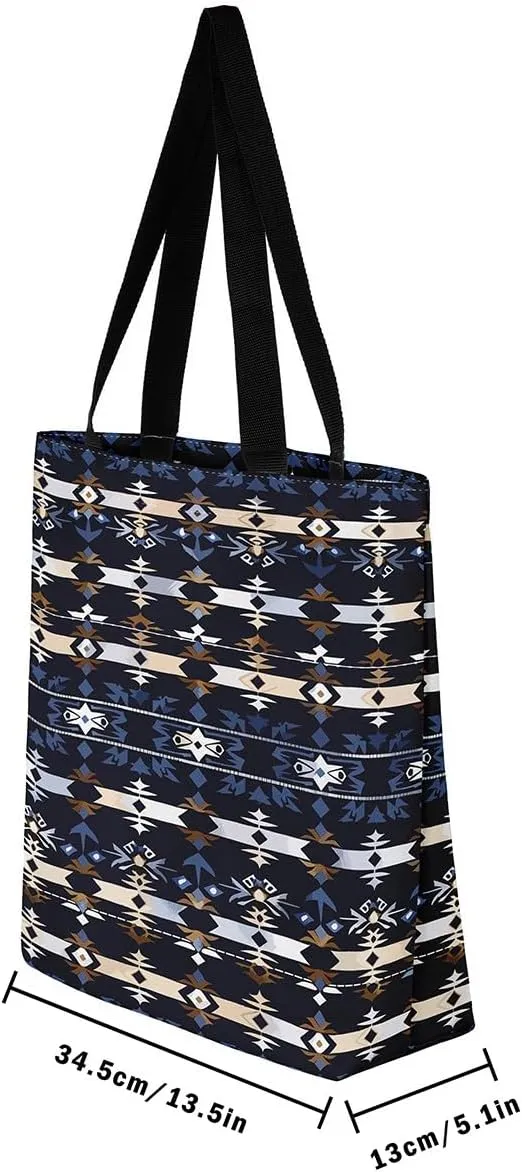 Cowhide Canvas Tote Bag for Women,Geometric Aztec Large Capacity Gym Bag,Southwestern Reusable Cloth Cotton Bags