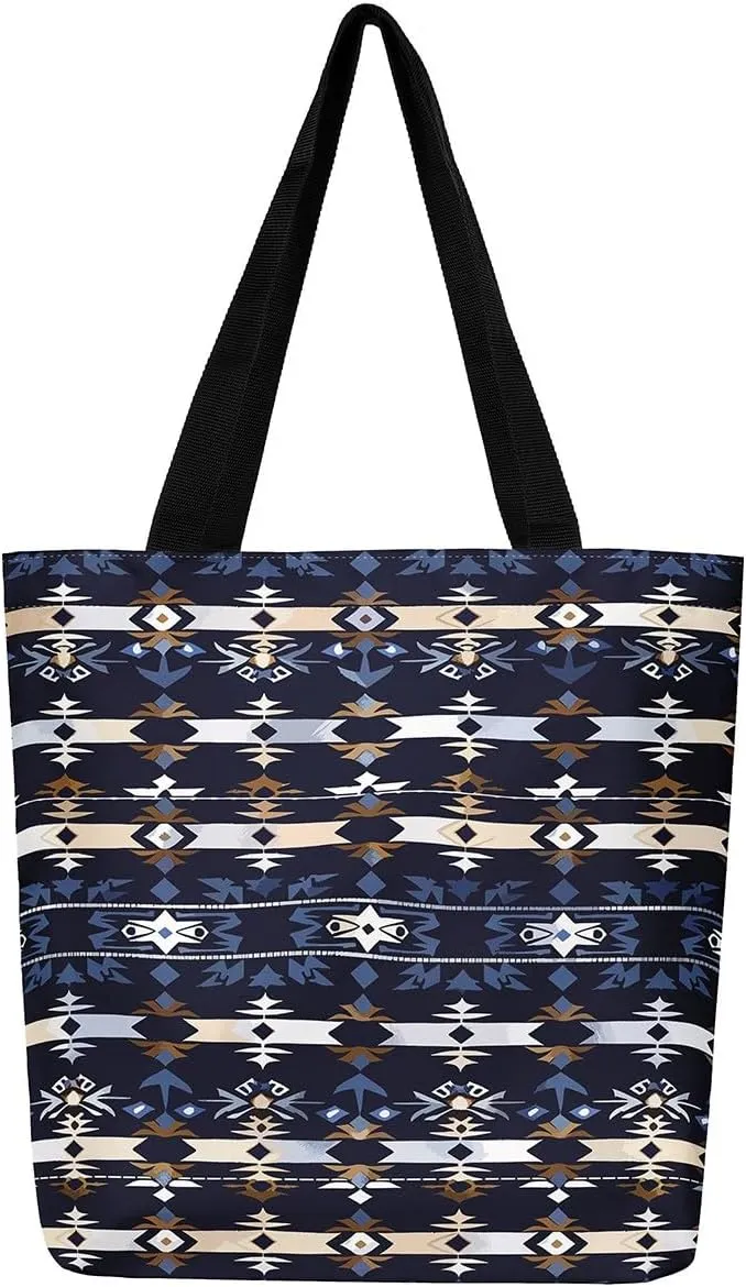 Cowhide Canvas Tote Bag for Women,Geometric Aztec Large Capacity Gym Bag,Southwestern Reusable Cloth Cotton Bags